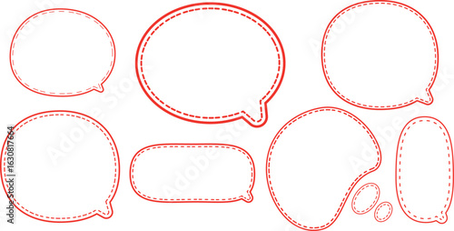 This is a collection of red-outlined speech bubbles.
The most prominent style features a double outline: a solid red line on the outside and a dashed red line on the inside.
