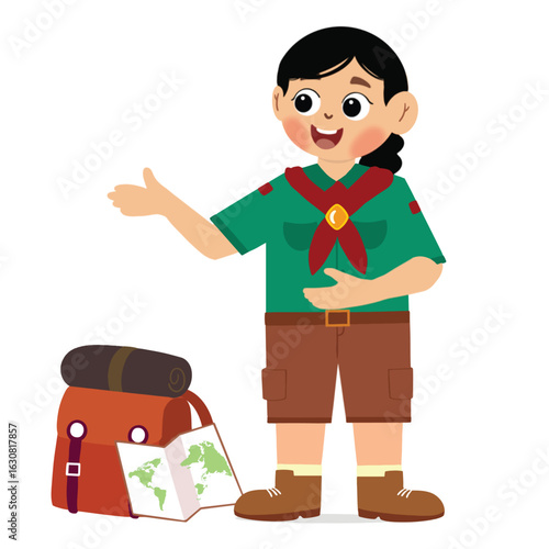 cute children adventure. happy cute kids summer camp holiday. Kids Scouts summer camp vector illustration.