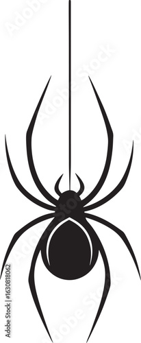 Spider Descending on Silk Thread - Minimalist Illustration