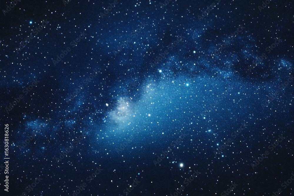 Obraz premium Starry sky background, blue night sky full of stars, glowing stars in the dark space, starry background, dark night, stars in the distance, starlight, dark background with a blue glow, night sky.