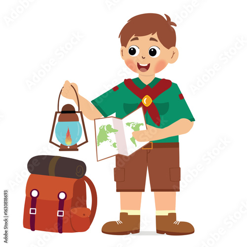 cute children adventure. happy cute kids summer camp holiday. Kids Scouts summer camp vector illustration.