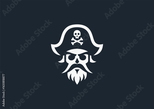 Minimal pirate silhouette logo for adventure, rebellion, and bold branding.