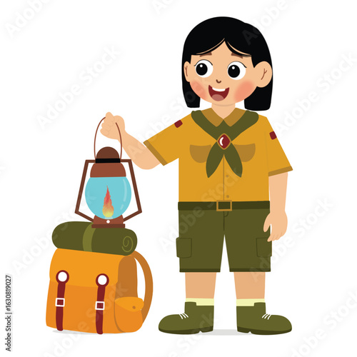 cute children adventure. happy cute kids summer camp holiday. Kids Scouts summer camp vector illustration.