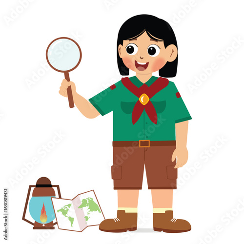 cute children adventure. happy cute kids summer camp holiday. Kids Scouts summer camp vector illustration.