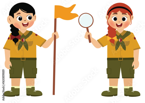 cute children adventure. happy cute kids summer camp holiday. Kids Scouts summer camp vector illustration.