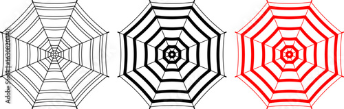 top view beach umbrella icon set