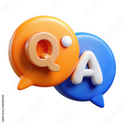 3d render of q&a speech bubbles isolated on transparent background