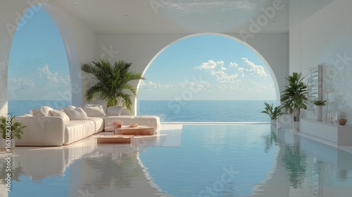 Tranquil Seaside Retreat: Luxurious Interior with Ocean View and Integrated Pool