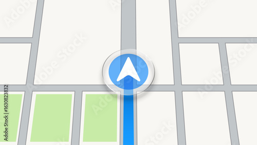 Navigator map vector with a blue arrow. GPS device pointer on street map. Navigation application for travel and transportation concept.