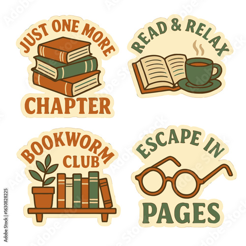 Reading and Book Lovers Retro Sticker Collection