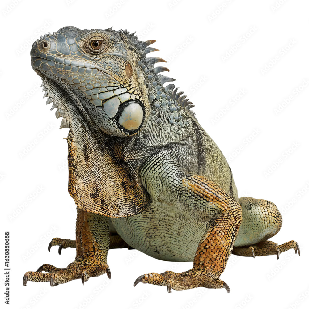 Obraz premium Png of A majestic iguana showcasing vibrant colors and distinctive features against a clear background.