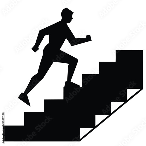  a man running up a staircase, symbolizing growth, success, and ambition. Isolated on white background