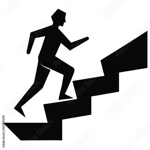  a man running up a staircase, symbolizing growth, success, and ambition. Isolated on white background