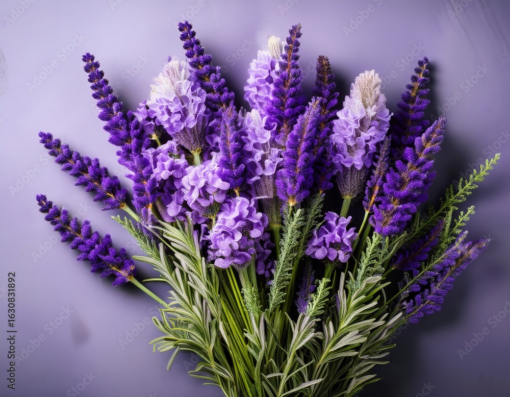 Obraz premium lavender flowers arranged in a vibrant bouquet surrounded by delicate greenery