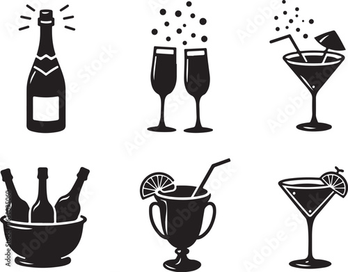 Celebration drinks icons sparkling champagne cocktails cheers fun