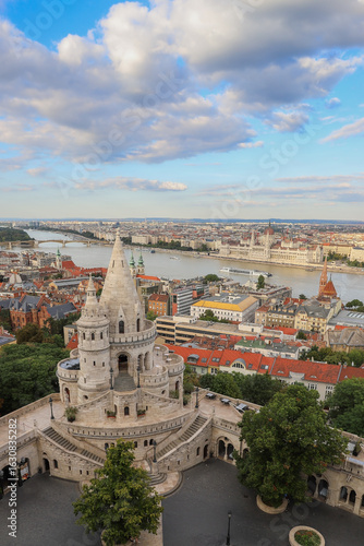 Wallpaper Mural The Fisherman's Bastion from above with Hungarian Parliament building and River Danube during a summer afternoon. Budapest,Hungary. Torontodigital.ca
