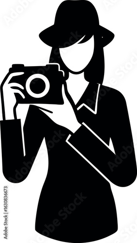 Black Silhouette Photographer Taking Picture Icon on White Background