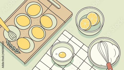 Baking Preparation with Lemon and Eggs.