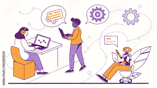 Collaborative Team Working with Technology and AI.