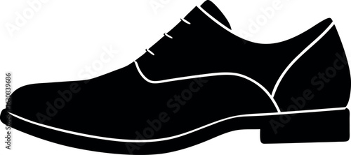 Black Silhouette Men’s Dress Shoe Icon on White Background