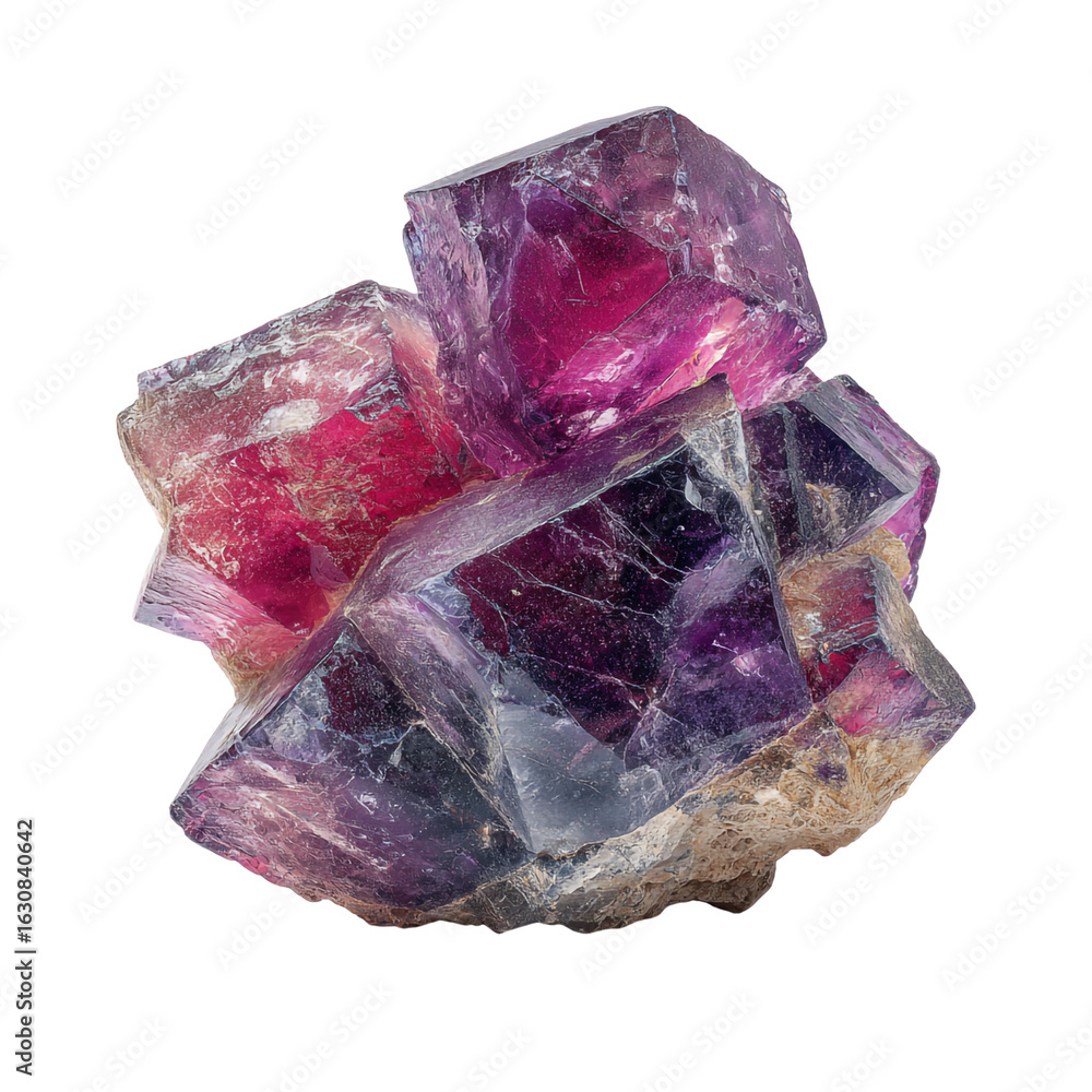 Fototapeta premium Purple fluorite crystal cluster isolated on transparent background