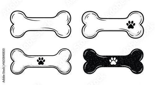 Set of Four Dog Bone Shapes with Paw Print Designs