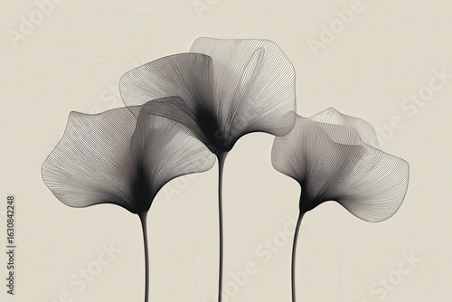 clean background adorned with super thin lines that elegantly blend nature and art