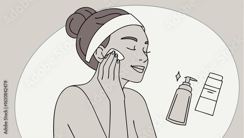 Woman Applying Facial Cleansing Pads.