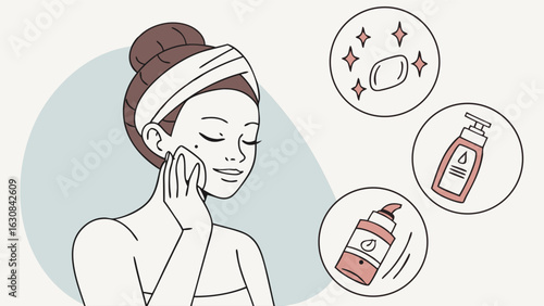 Woman Applying Skincare Products for Facial Treatment.