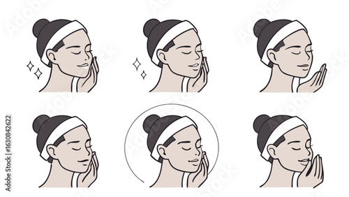 Woman Applying Skincare Routine Steps.