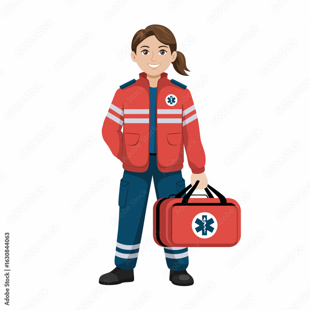 Fototapeta premium Emergency Medical Responder with First Aid Kit Illustration