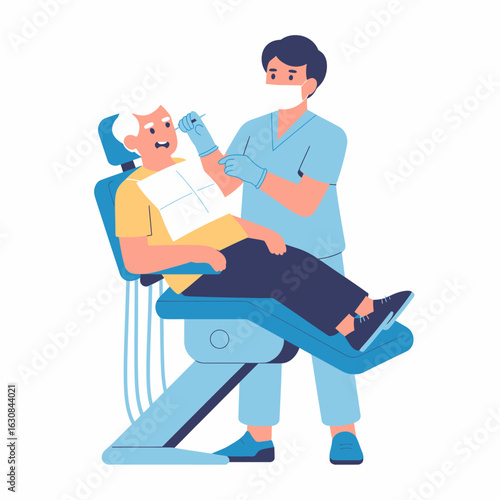 Dental Checkup with Patient in Chair Illustration