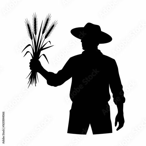 Farmer Holding Wheat Bundle Silhouette