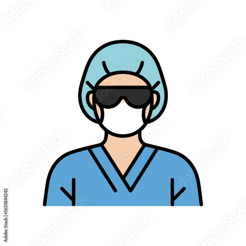 Healthcare Worker Icon in Scrubs and Mask