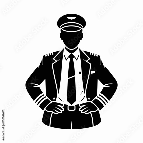 Pilot Silhouette in Uniform with Hands on Hips