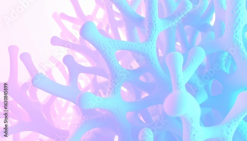 Abstract 3D Rendering of Porous Pastel Blue and Pink Structure with Smooth Surface