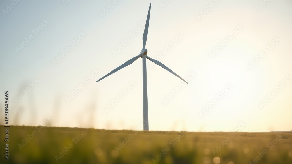 Fototapeta premium Wind turbine in field at sunrise