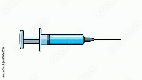Syringe with Blue Liquid on White Background

