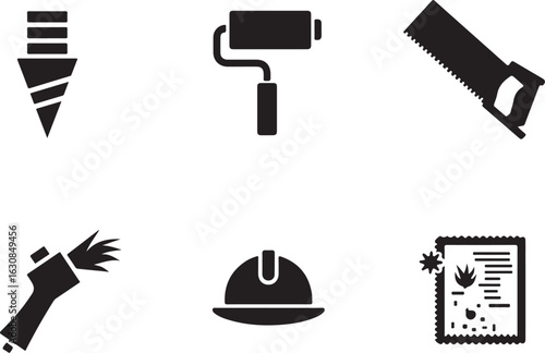 Essential construction tools and safety gear icons