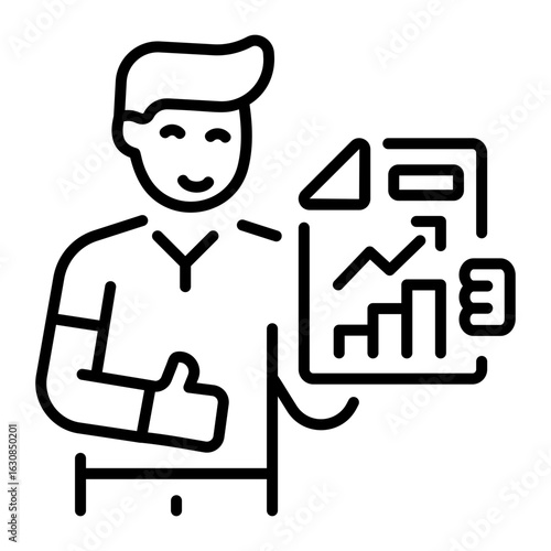 A linear style icon representing ads analyst  