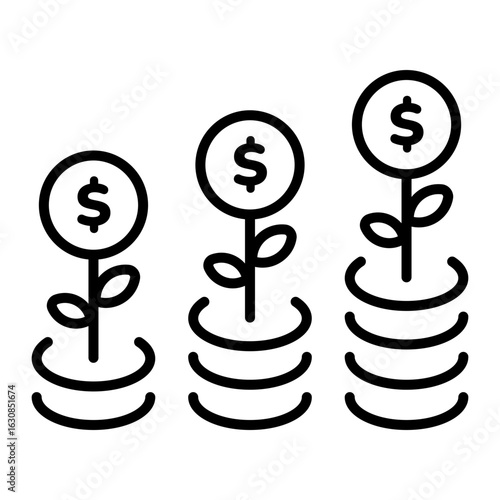An outline style icon depicting growth