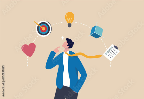 Design thinking process, strategic thinking to create and develop solution to solve problem concept, businessman thinking with empathy, define, ideate, prototype and test idea for implementation