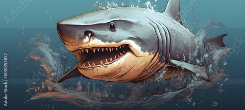 shark kraken vector illustration t-shirt design,generative AI