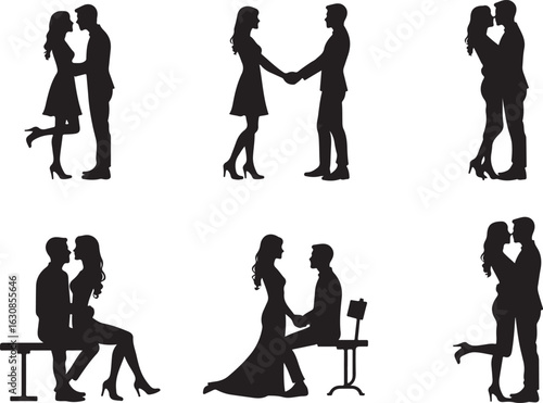 Romantic couples silhouettes expressing love and connection
