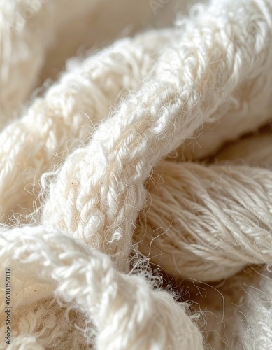 Macro Shot of Braided Beige Cotton Rope with a Textured Surface in Soft Lighting