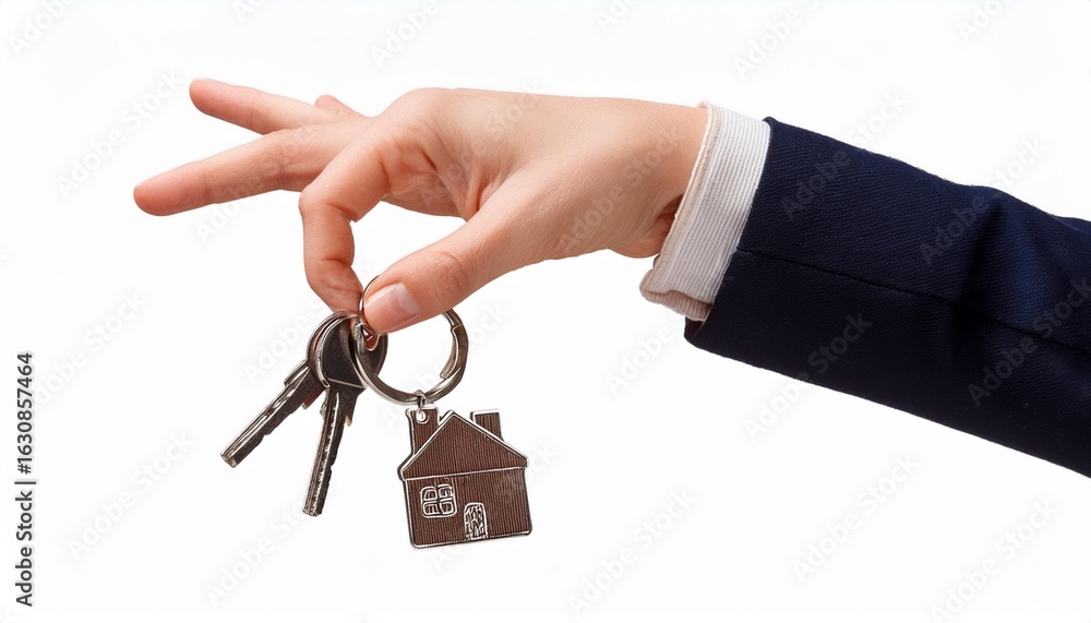 Obraz premium Hand holding house keys on keychain