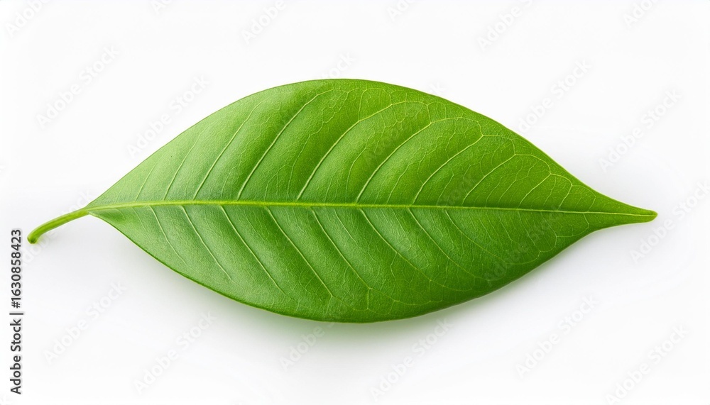 Obraz premium Single green leaf on white background