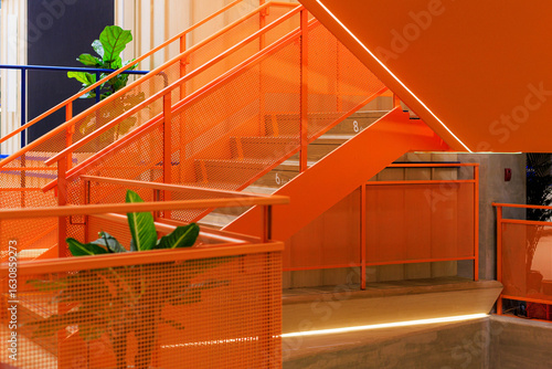 Staircase with a plant on it is orange