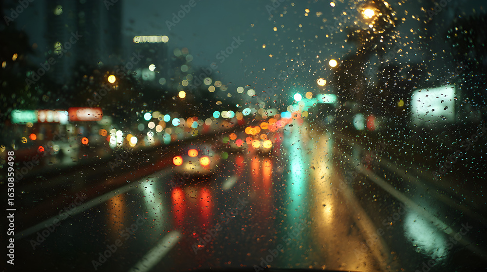Obraz premium Rainy City Street at Night