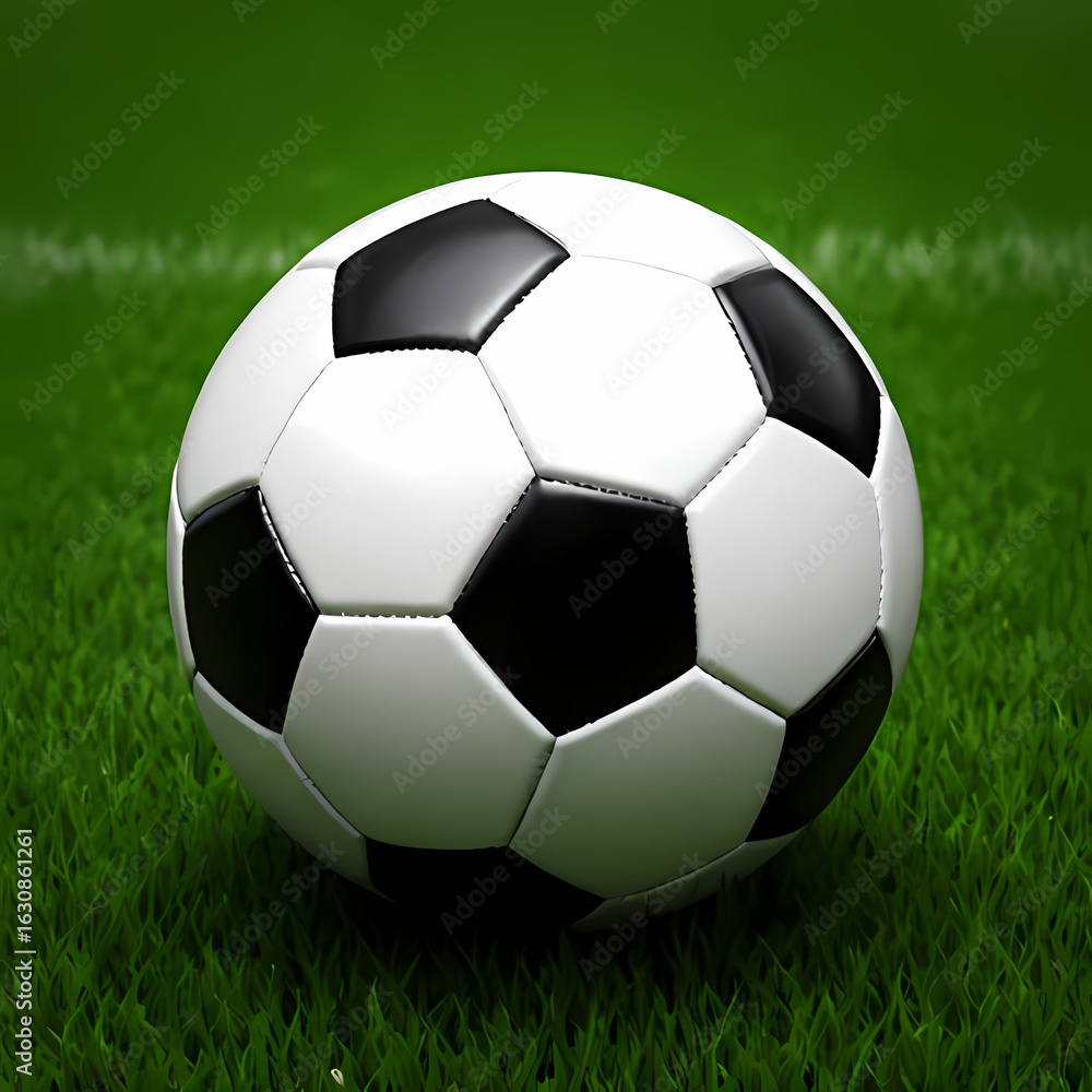 Fototapeta premium classic black and white soccer ball on a green field